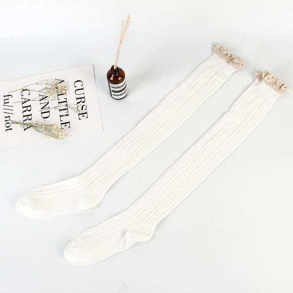 Womens Thigh High Socks Lace Boot Socks Knee High Socks Warmer Lace Trim Long St - Picture 4 of 5